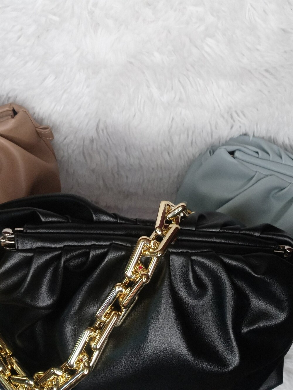 Chain Link Shoulder Bag Convert Into Clutch , PVC Leather Medium Size